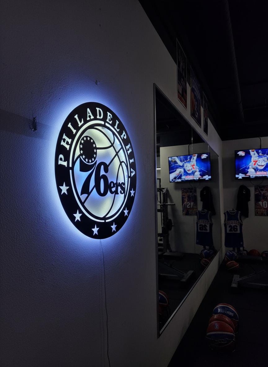 Philadelphia 76ers Wall Art - Team Logo Light Up Sign Game Room Decor