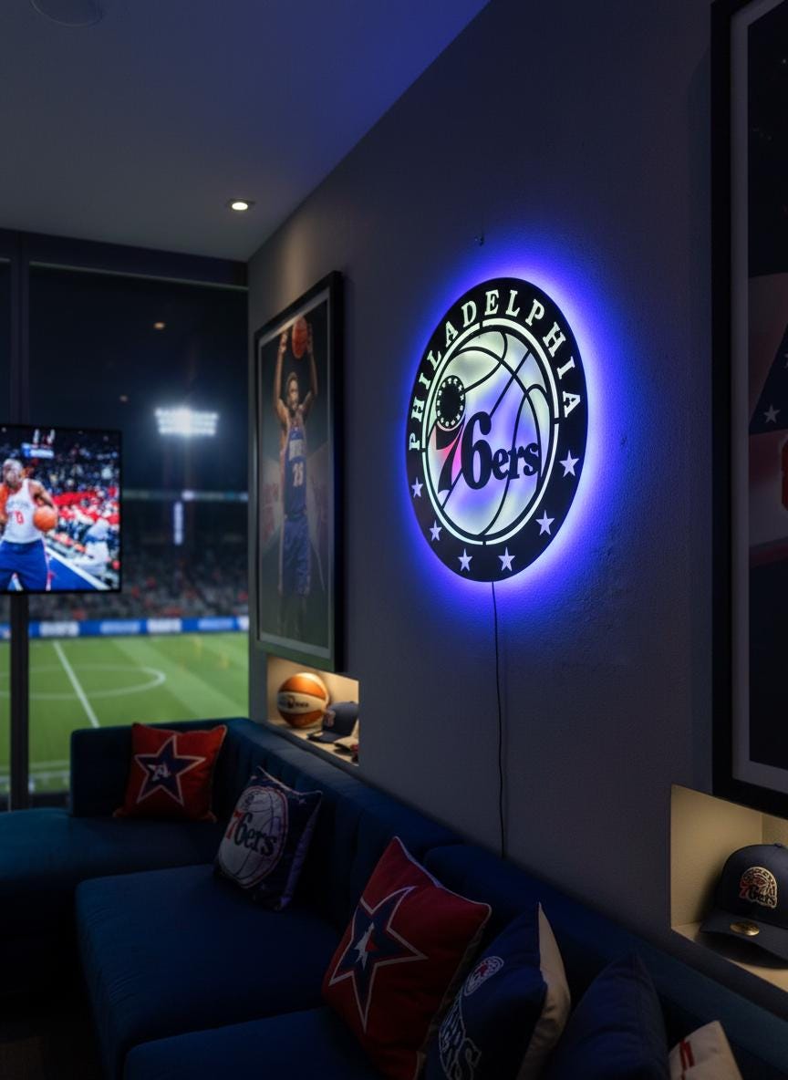 Philadelphia 76ers Wall Art - Team Logo Light Up Sign Game Room Decor
