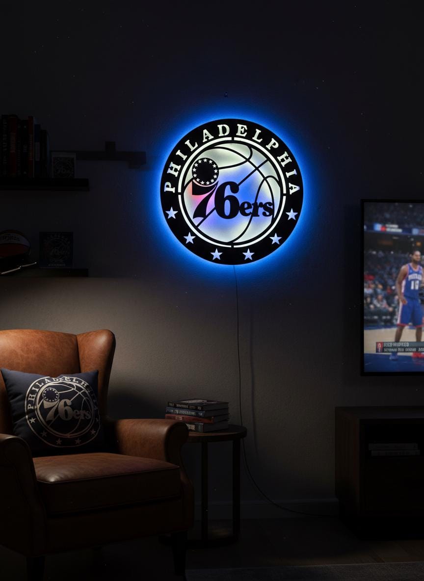 Philadelphia 76ers Wall Art - Team Logo Light Up Sign Game Room Decor