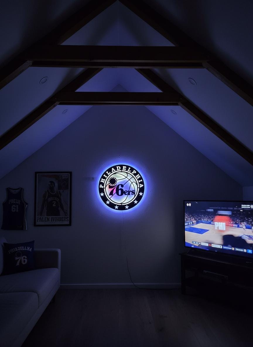 Philadelphia 76ers Wall Art - Team Logo Light Up Sign Game Room Decor