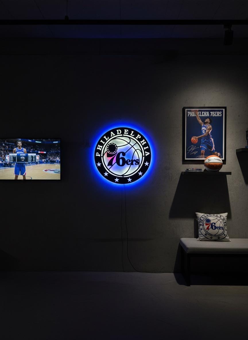 Philadelphia 76ers Wall Art - Team Logo Light Up Sign Game Room Decor