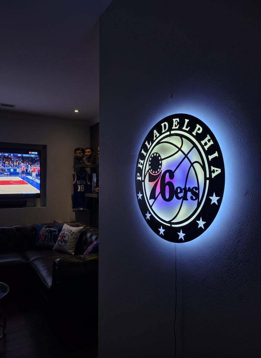 Philadelphia 76ers Wall Art - Team Logo Light Up Sign Game Room Decor