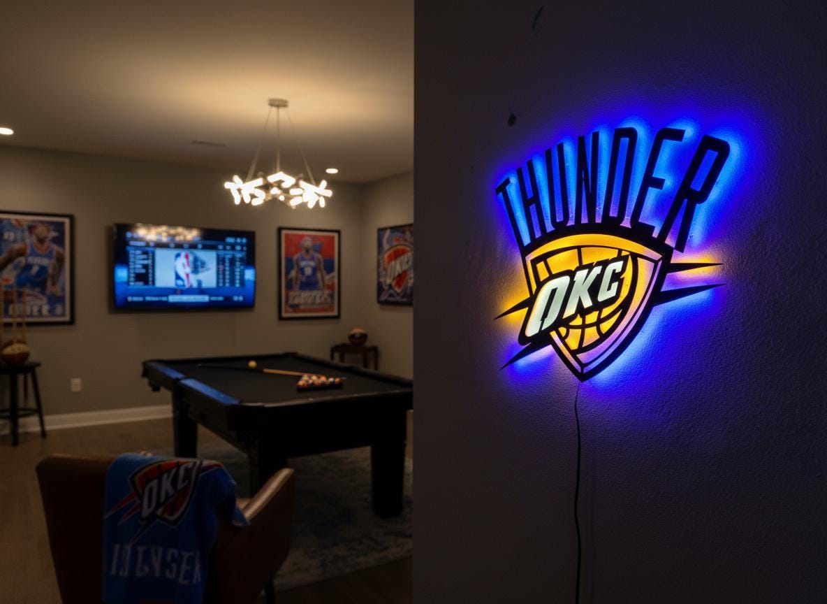 Oklahoma City Thunder Wall Art - Team Logo Basketball Man Cave Decor