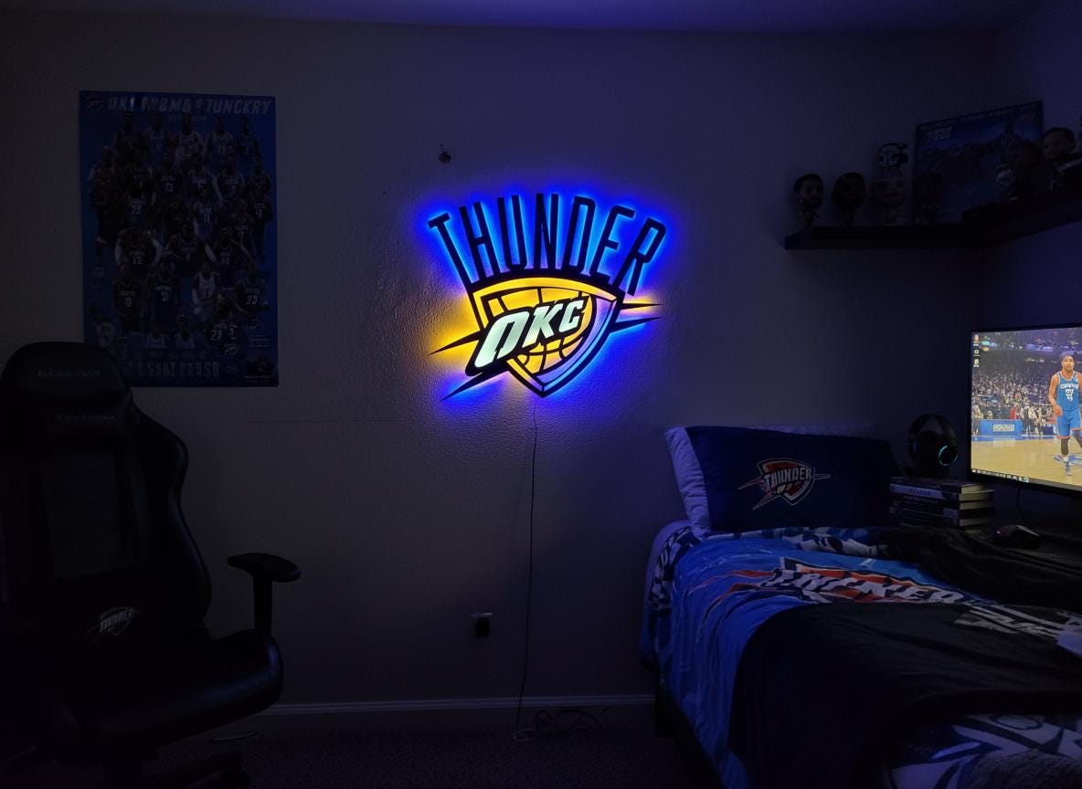 Oklahoma City Thunder Wall Art - Team Logo Basketball Man Cave Decor