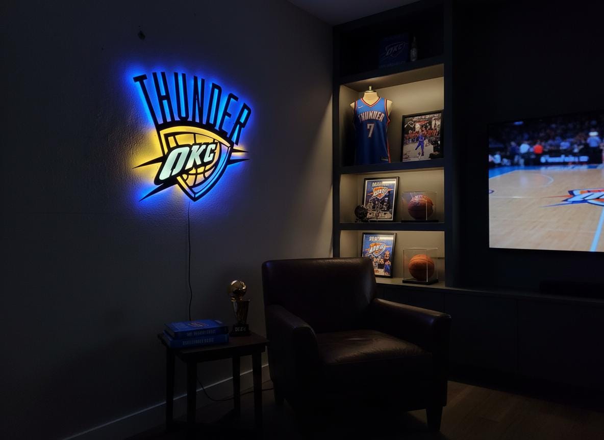 Oklahoma City Thunder Wall Art - Team Logo Basketball Man Cave Decor