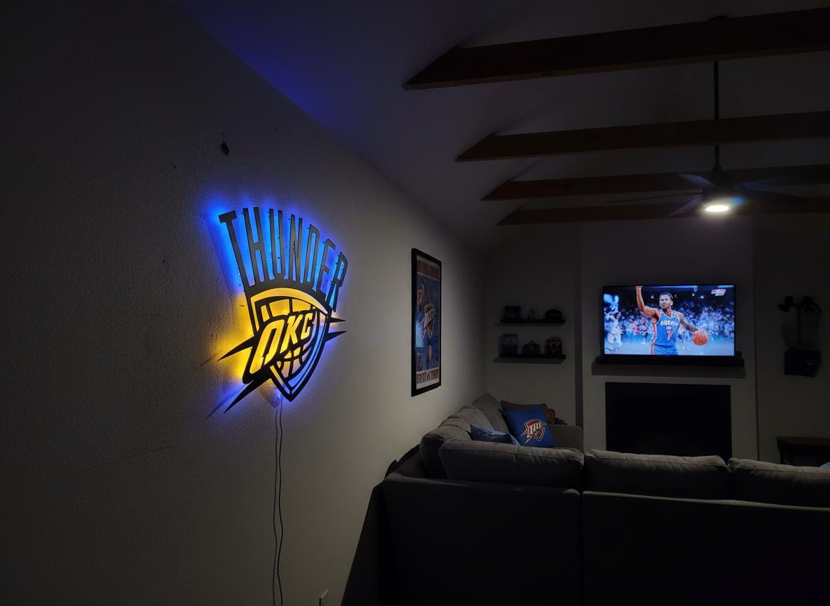 Oklahoma City Thunder Wall Art - Team Logo Basketball Man Cave Decor