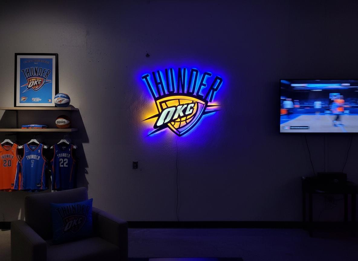 Oklahoma City Thunder Wall Art - Team Logo Basketball Man Cave Decor