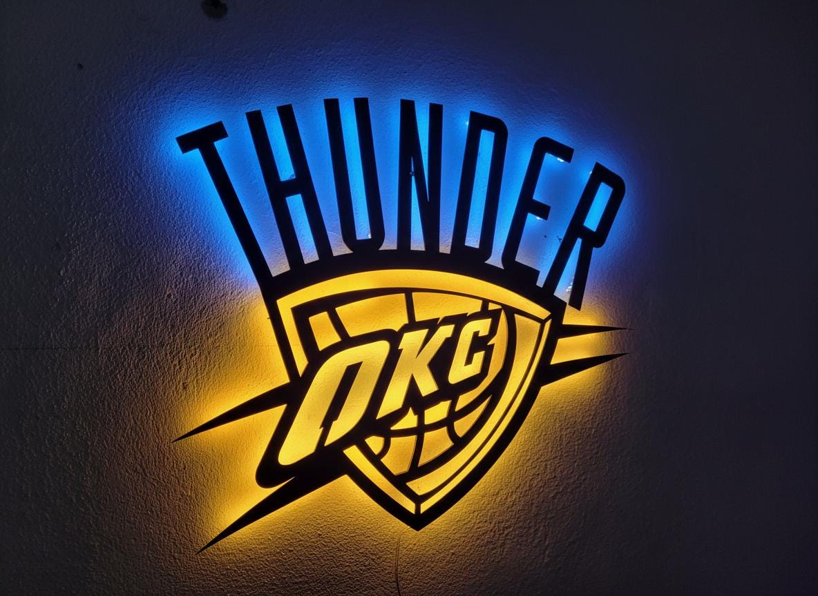Oklahoma City Thunder Wall Art - Team Logo Basketball Man Cave Decor