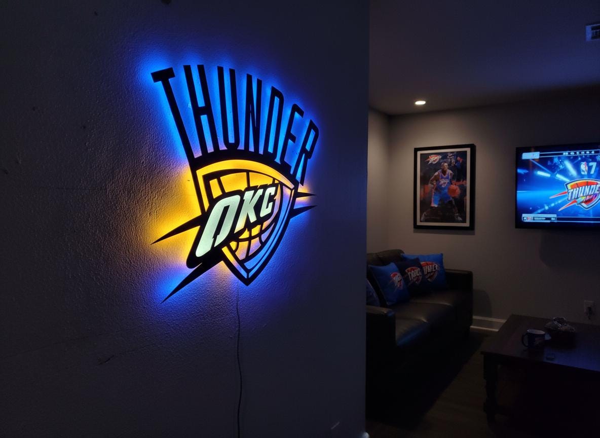 Oklahoma City Thunder Wall Art - Team Logo Basketball Man Cave Decor