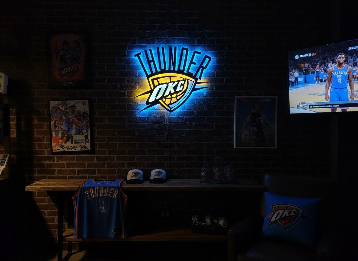 Oklahoma City Thunder Wall Art - Team Logo Basketball Man Cave Decor