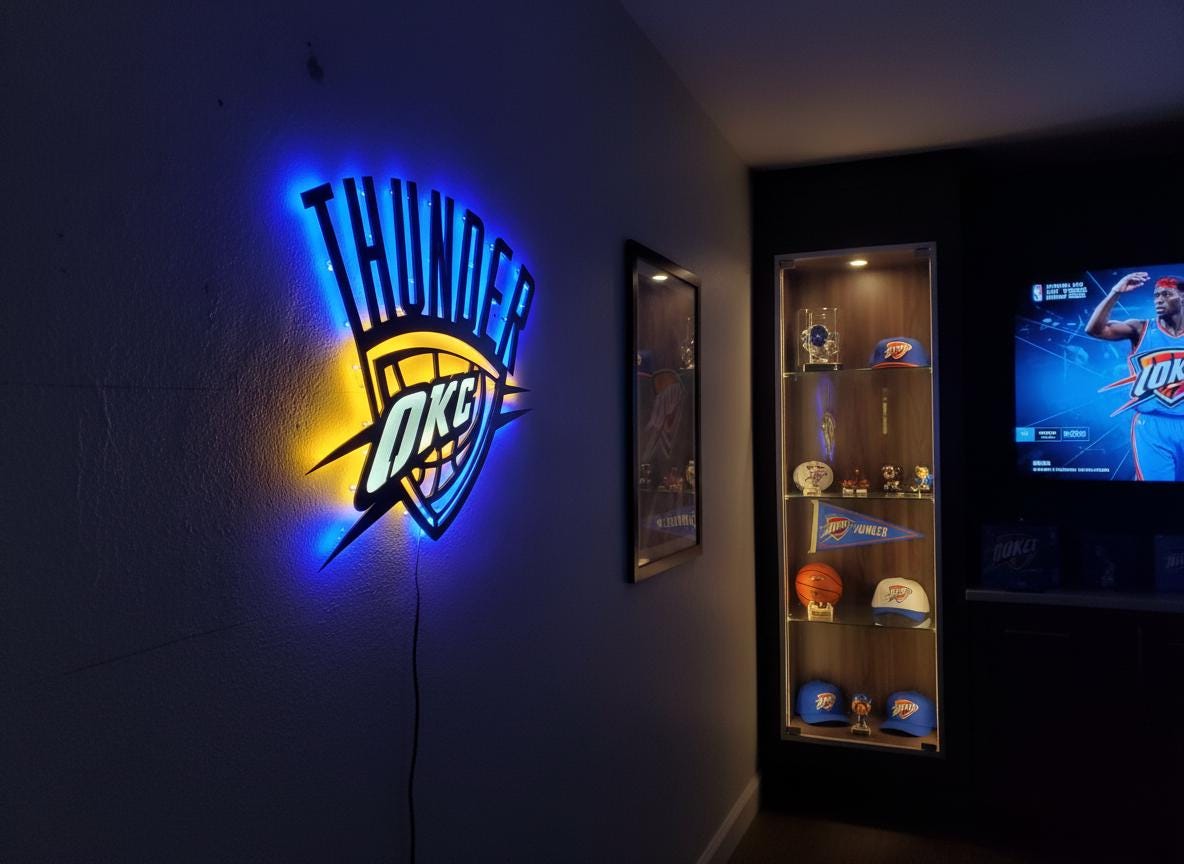 Oklahoma City Thunder Wall Art - Team Logo Basketball Man Cave Decor