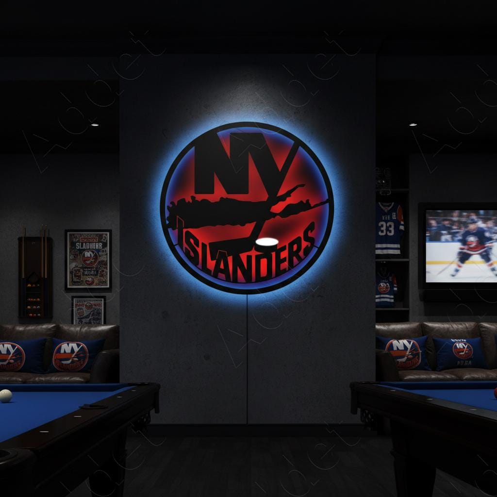 New York Islanders Wall Art - Hockey Team Logo Decor - Game Room Sign