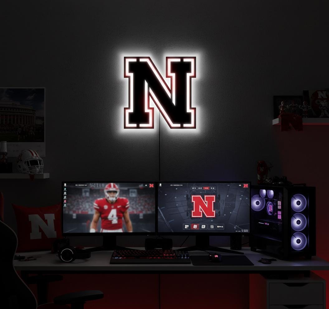 Nebraska Cornhuskers Wall Art - College Football Team Logo Game Room Decor
