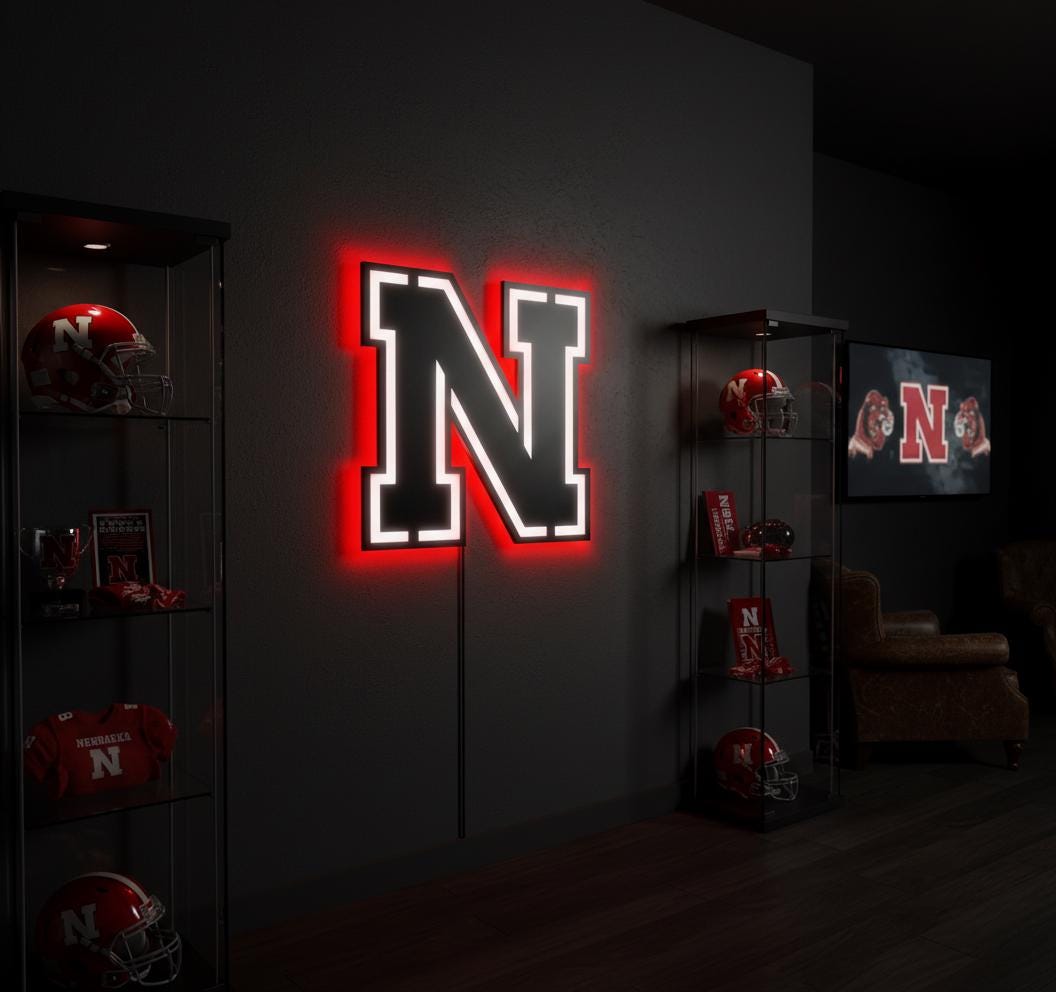 Nebraska Cornhuskers Wall Art - College Football Team Logo Game Room Decor