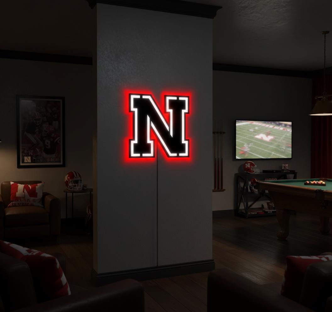 Nebraska Cornhuskers Wall Art - College Football Team Logo Game Room Decor