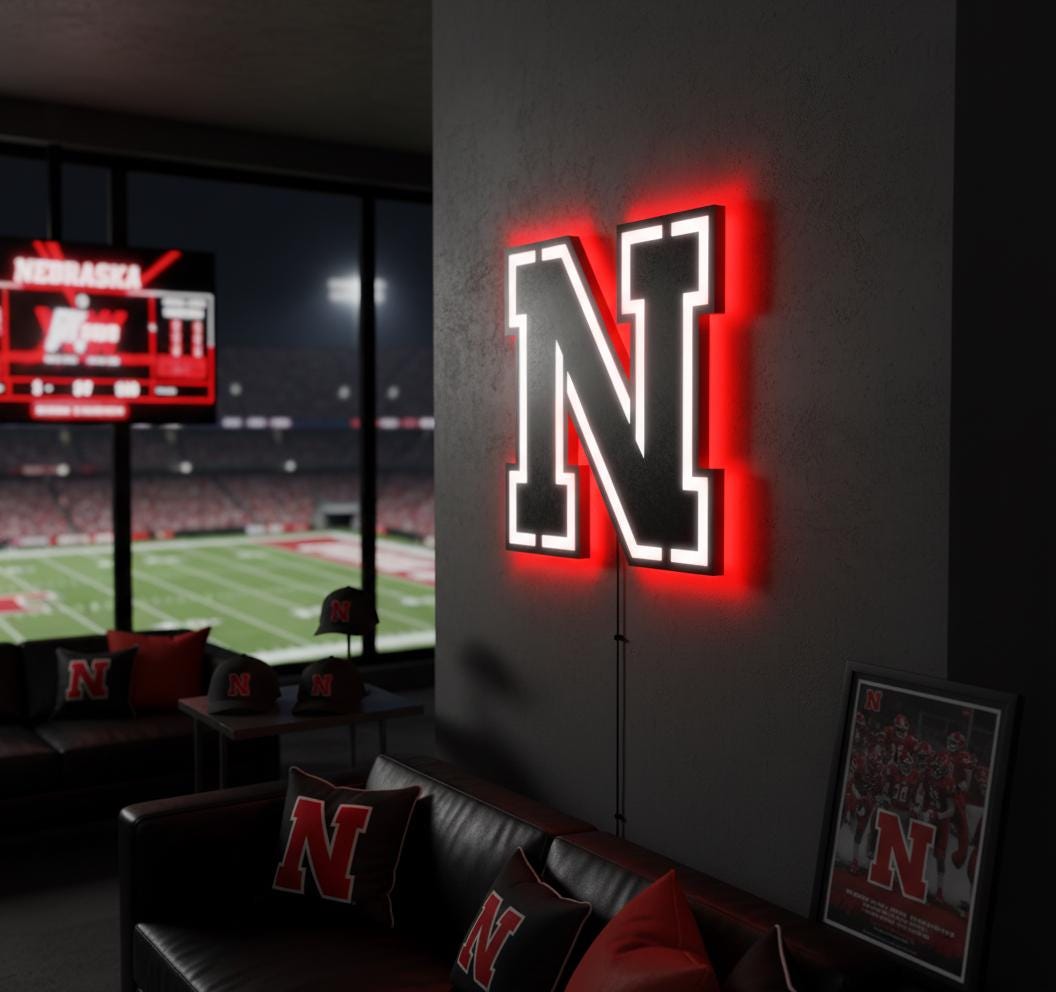 Nebraska Cornhuskers Wall Art - College Football Team Logo Game Room Decor