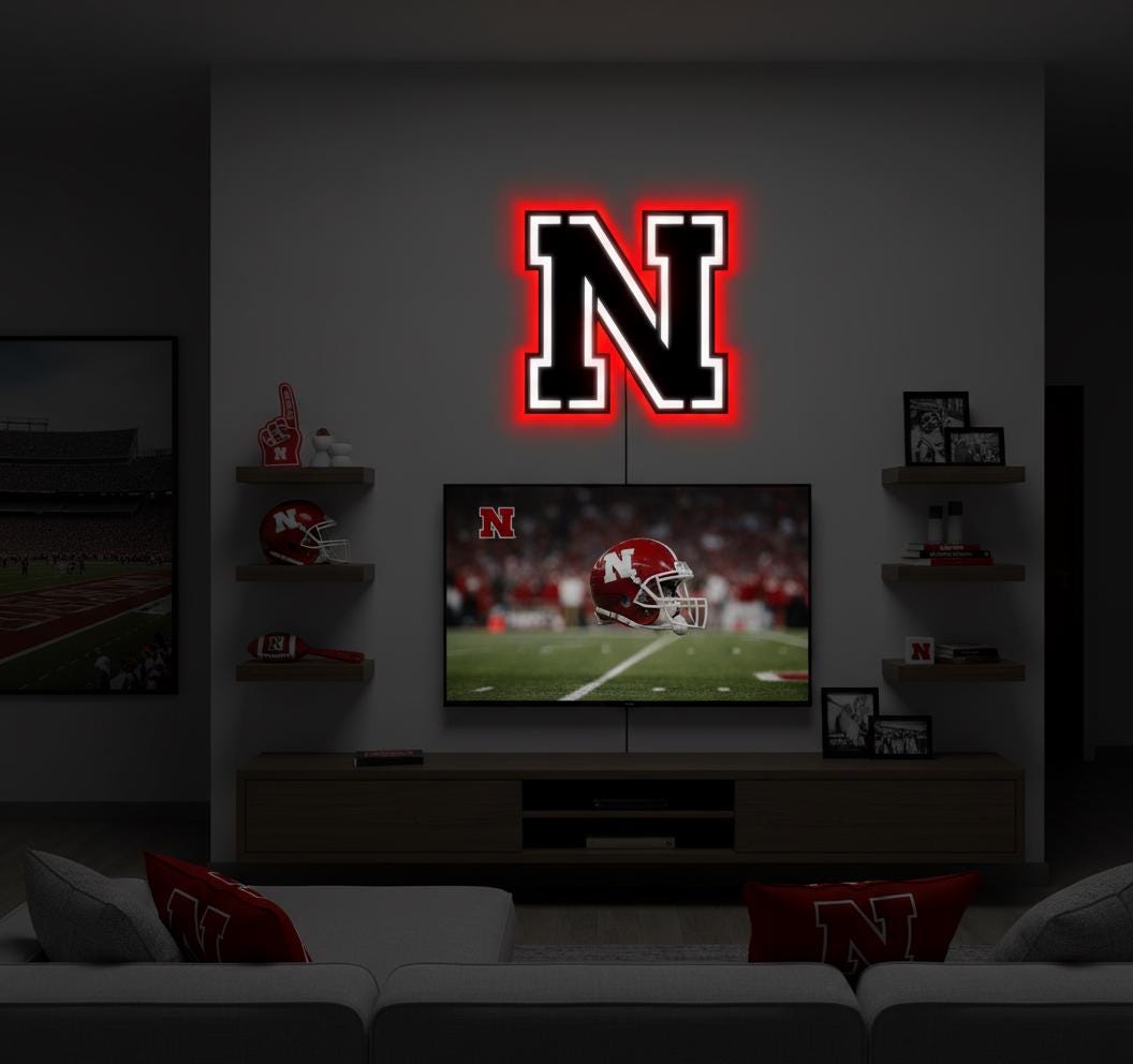 Nebraska Cornhuskers Wall Art - College Football Team Logo Game Room Decor