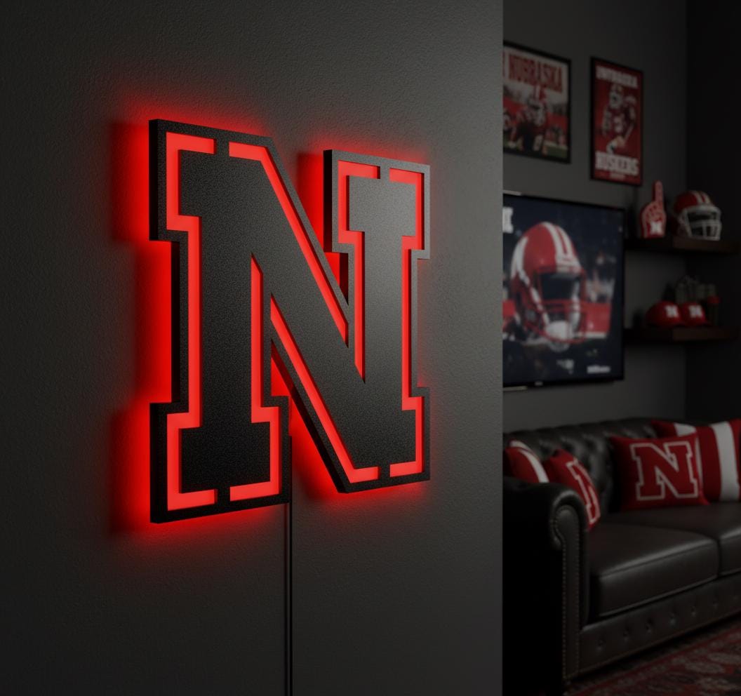 Nebraska Cornhuskers Wall Art - College Football Team Logo Game Room Decor