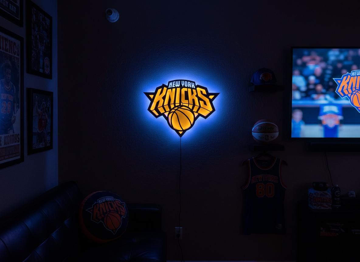 Knicks Wall Art - New York Team Logo Light - Game Room Decor Gift