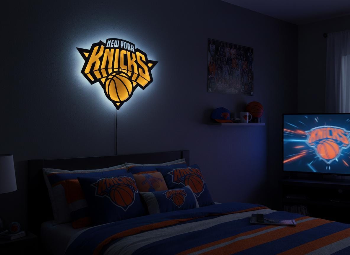 Knicks Wall Art - New York Team Logo Light - Game Room Decor Gift