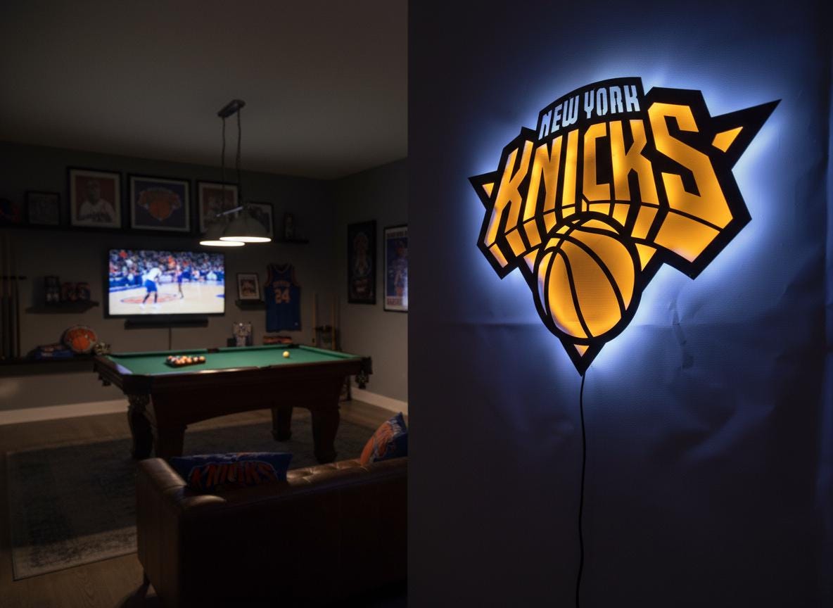 Knicks Wall Art - New York Team Logo Light - Game Room Decor Gift