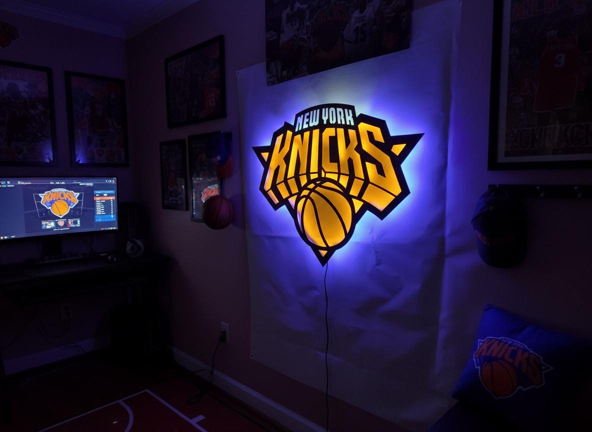 Knicks Wall Art - New York Team Logo Light - Game Room Decor Gift