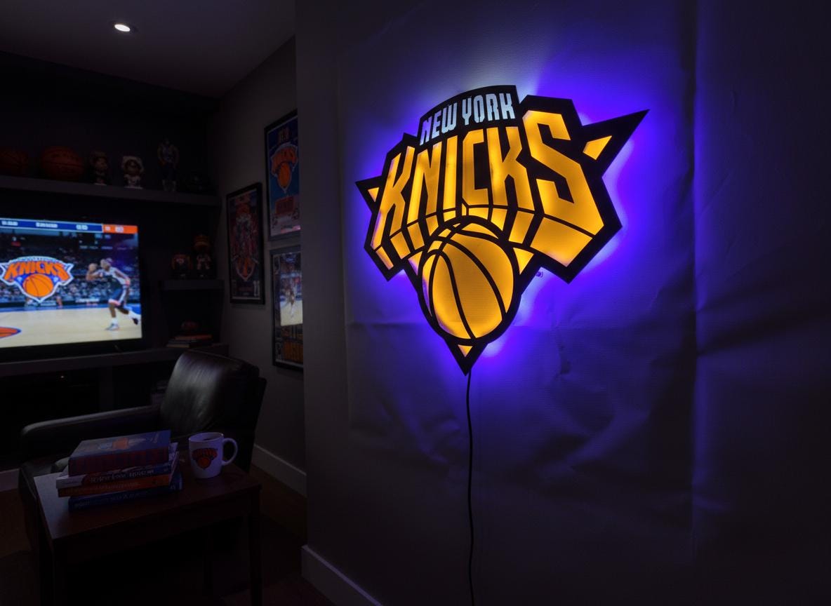 Knicks Wall Art - New York Team Logo Light - Game Room Decor Gift