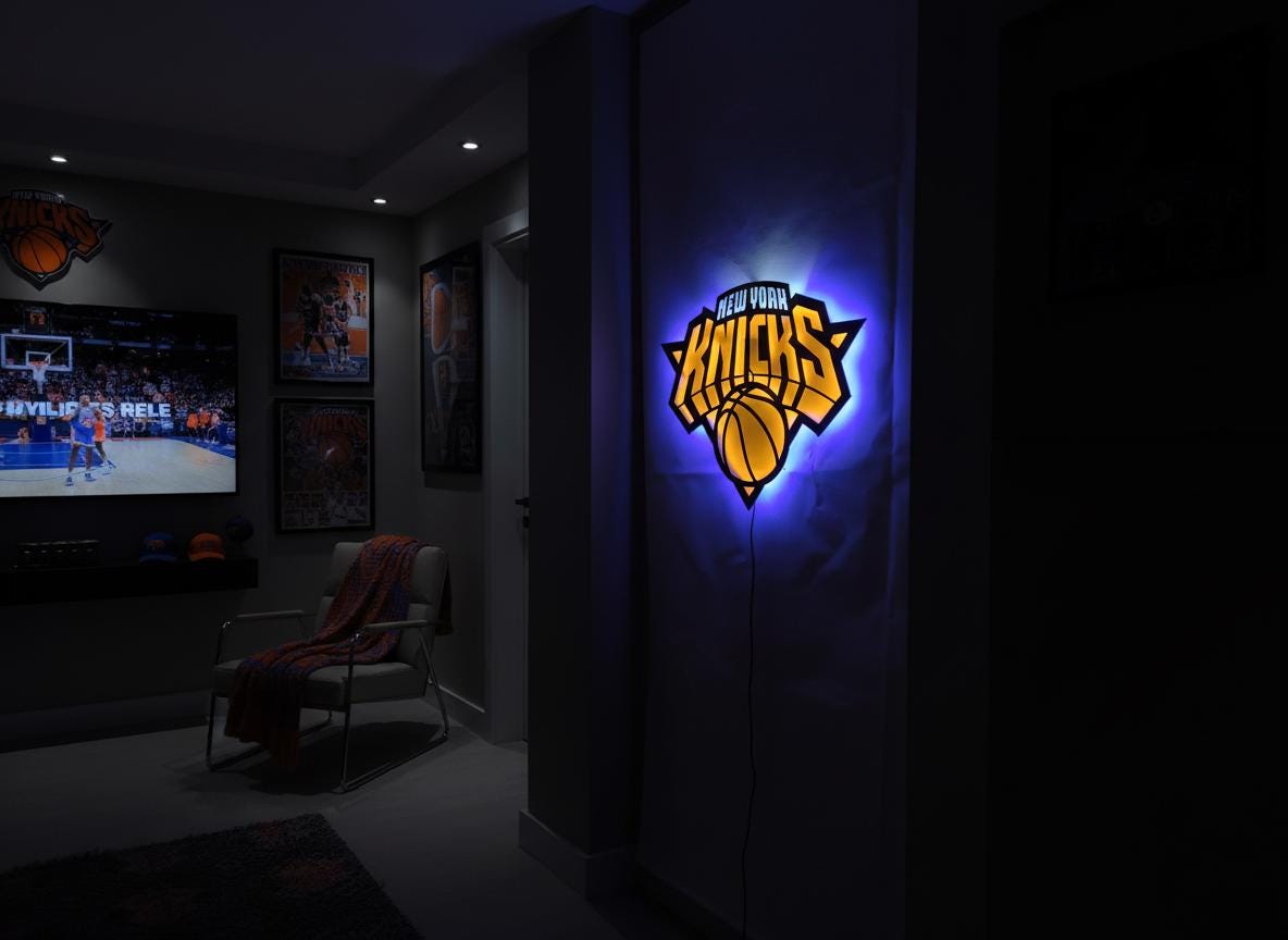 Knicks Wall Art - New York Team Logo Light - Game Room Decor Gift