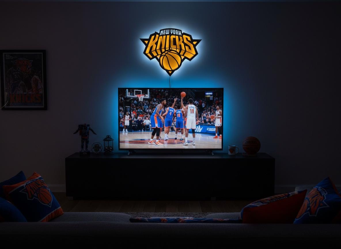 Knicks Wall Art - New York Team Logo Light - Game Room Decor Gift