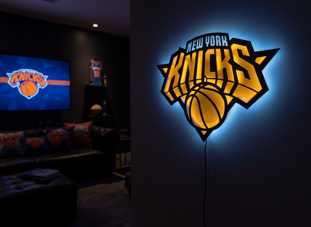 Knicks Wall Art - New York Team Logo Light - Game Room Decor Gift
