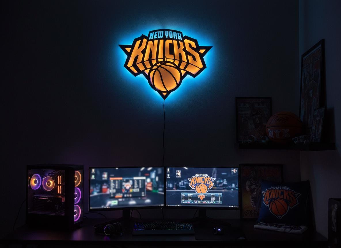Knicks Wall Art - New York Team Logo Light - Game Room Decor Gift