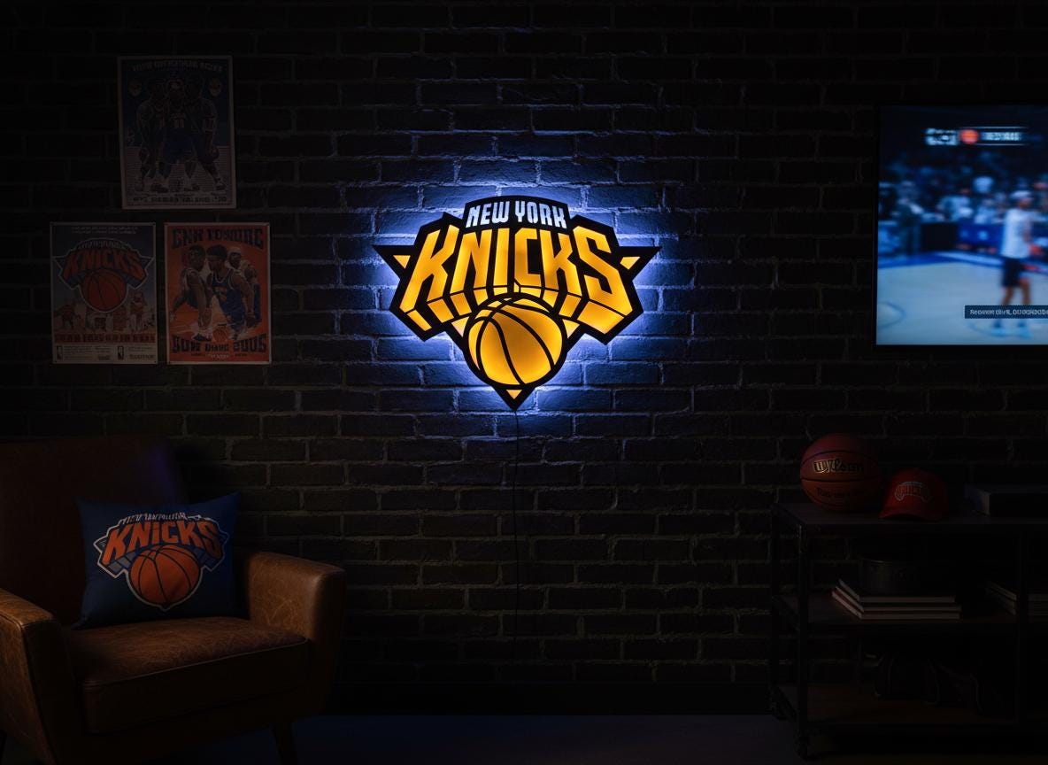 Knicks Wall Art - New York Team Logo Light - Game Room Decor Gift