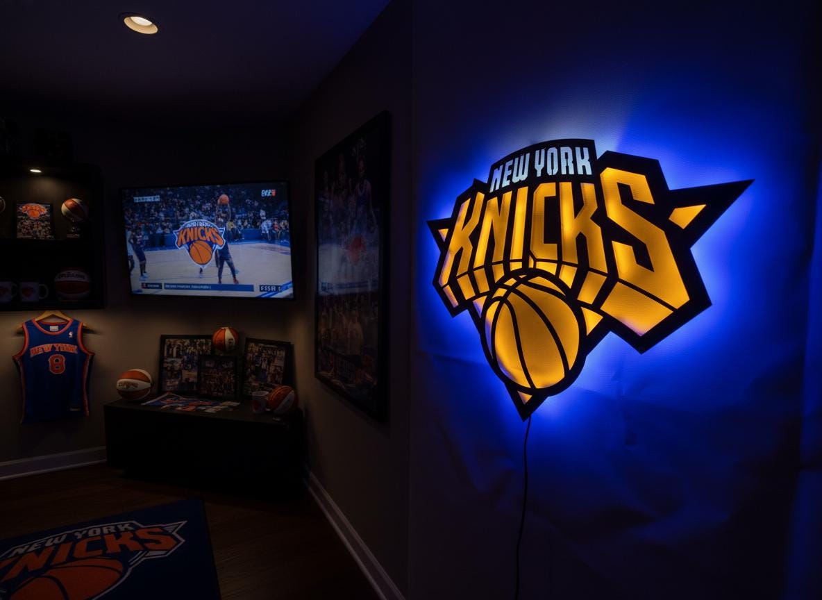 Knicks Wall Art - New York Team Logo Light - Game Room Decor Gift