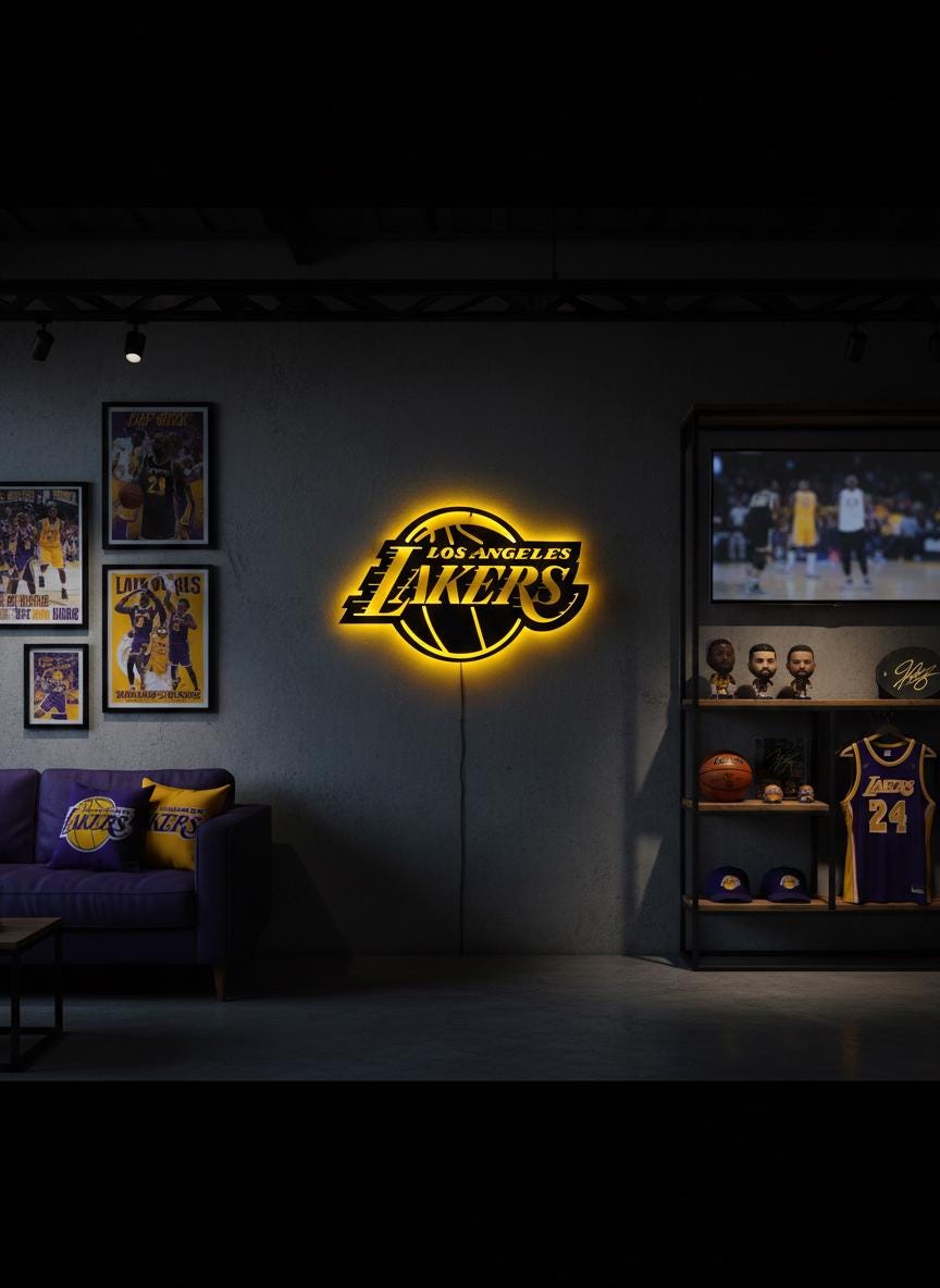 Lakers Wall Art - Unique Team Logo Basketball Light Decor Game Room Gift