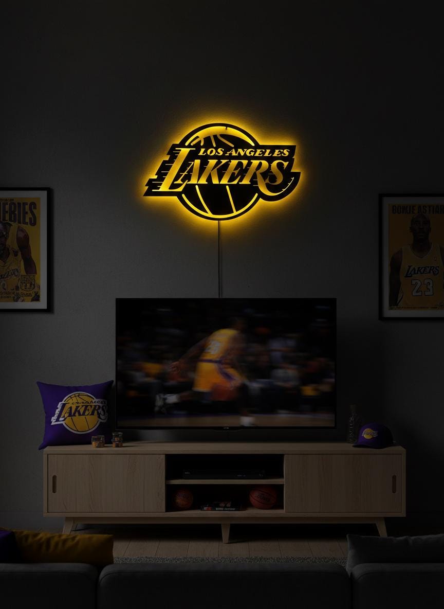 Lakers Wall Art - Unique Team Logo Basketball Light Decor Game Room Gift