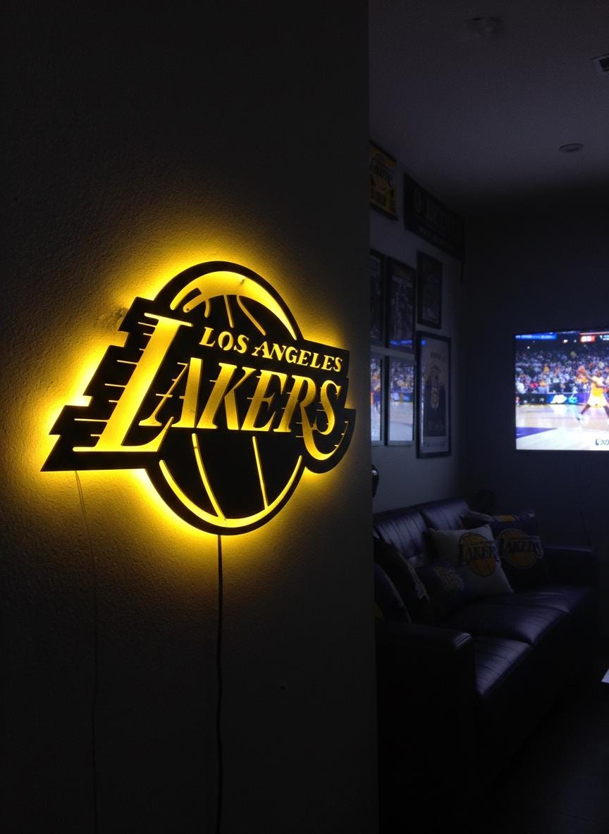 Lakers Wall Art - Unique Team Logo Basketball Light Decor Game Room Gift