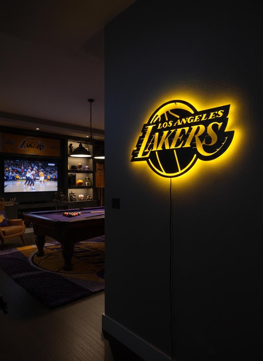 Lakers Wall Art - Unique Team Logo Basketball Light Decor Game Room Gift