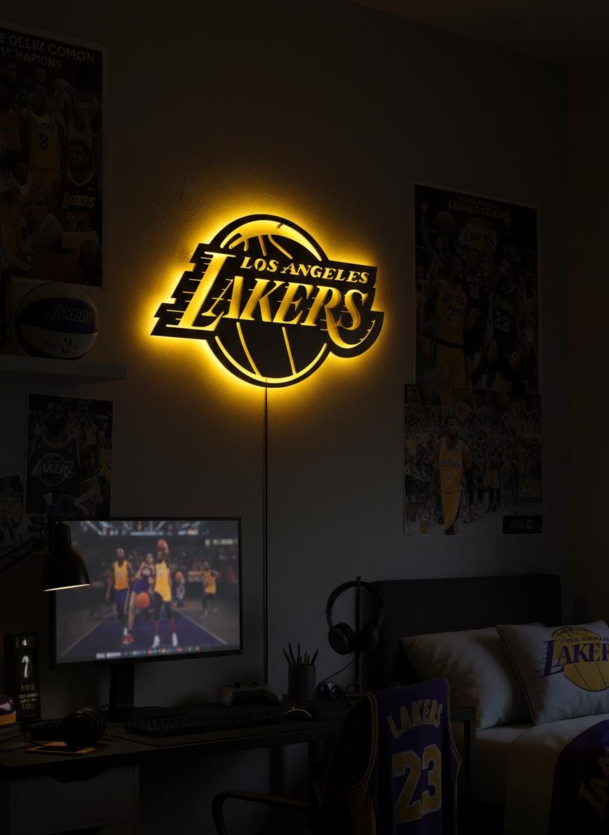 Lakers Wall Art - Unique Team Logo Basketball Light Decor Game Room Gift