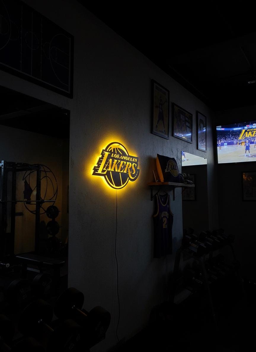 Lakers Wall Art - Unique Team Logo Basketball Light Decor Game Room Gift