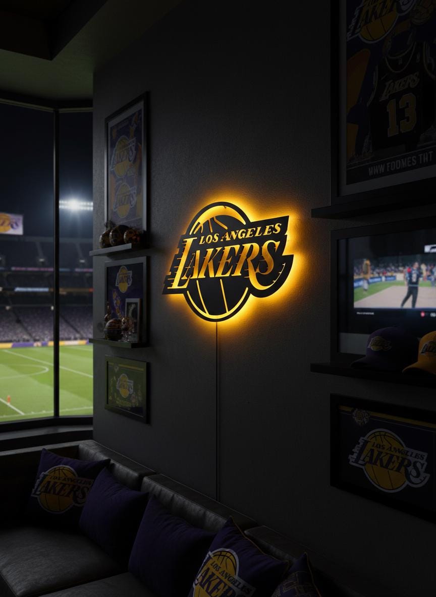 Lakers Wall Art - Unique Team Logo Basketball Light Decor Game Room Gift