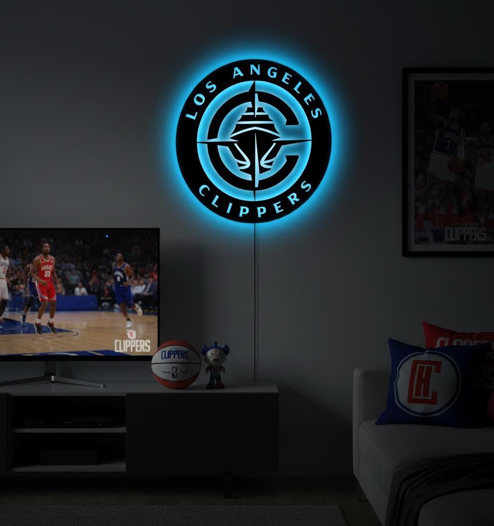 LA Clippers Sign - Dimmable Team Logo Backlit Wall Art NBA Game Room Decor