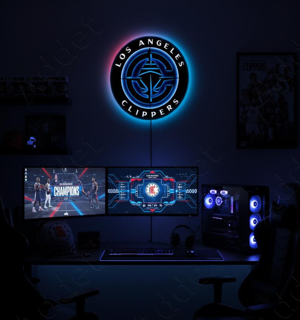 LA Clippers Sign - Dimmable Team Logo Backlit Wall Art NBA Game Room Decor