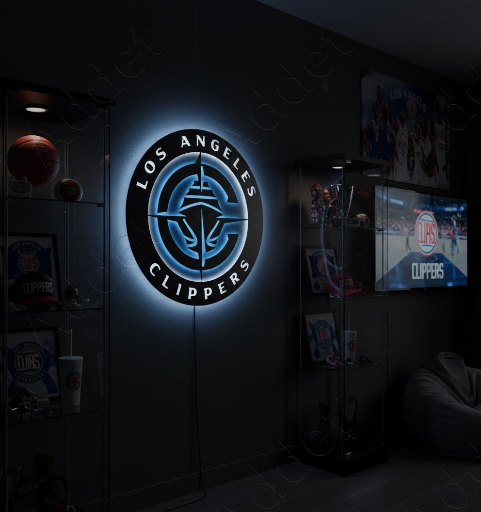 LA Clippers Sign - Dimmable Team Logo Backlit Wall Art NBA Game Room Decor