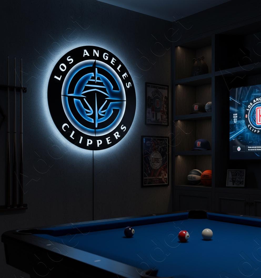 LA Clippers Sign - Dimmable Team Logo Backlit Wall Art NBA Game Room Decor