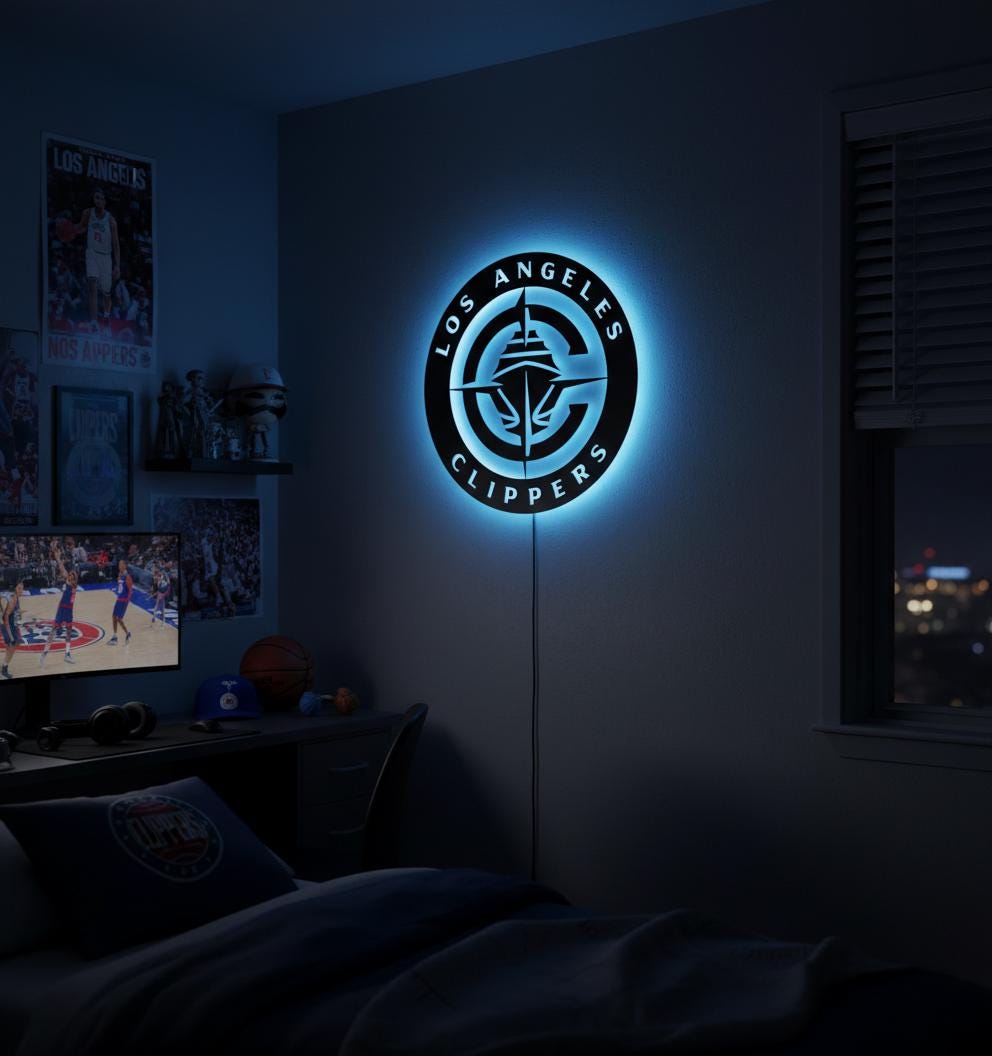 LA Clippers Sign - Dimmable Team Logo Backlit Wall Art NBA Game Room Decor