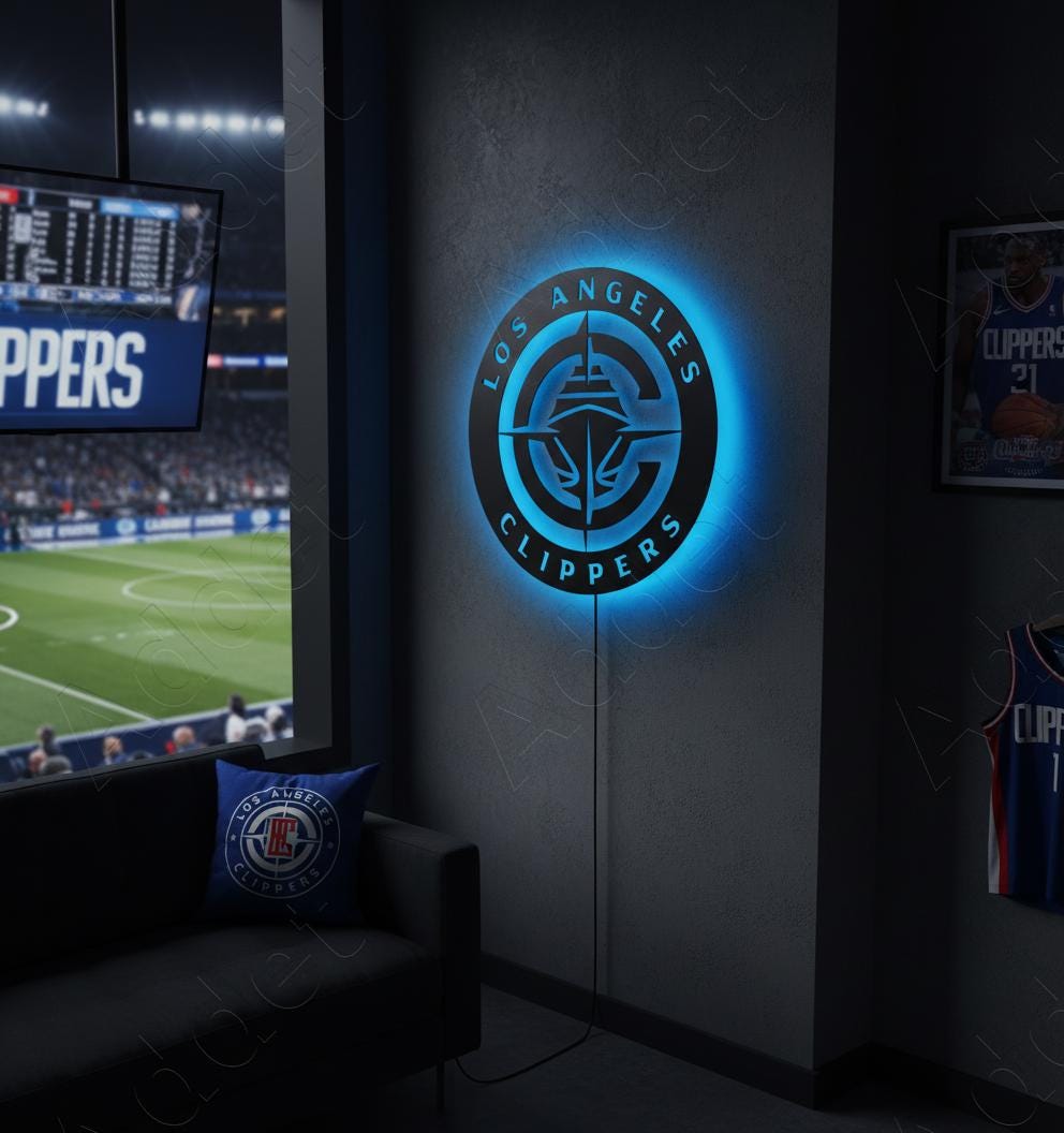 LA Clippers Sign - Dimmable Team Logo Backlit Wall Art NBA Game Room Decor