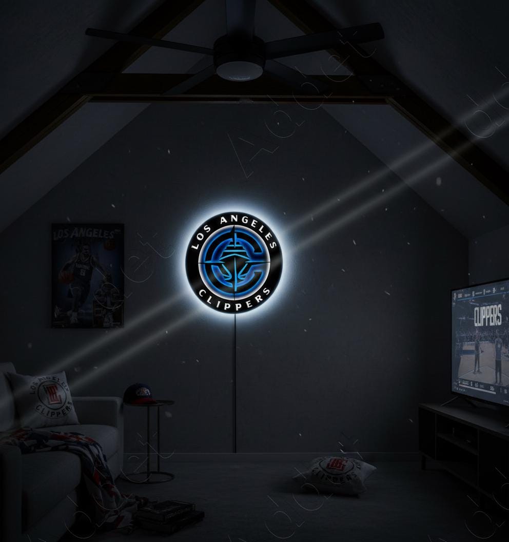 LA Clippers Sign - Dimmable Team Logo Backlit Wall Art NBA Game Room Decor