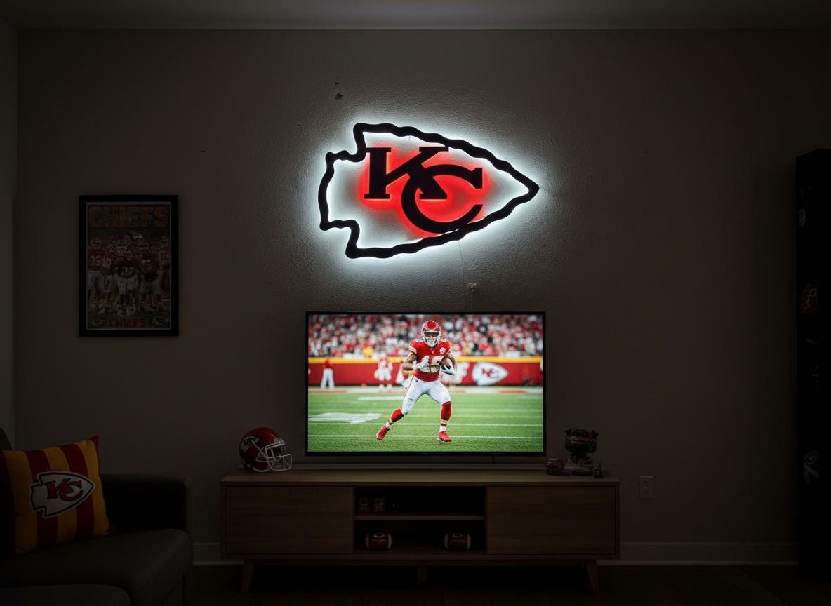 Kansas City Chiefs Wall Art - Team Logo Football Decor - Game Room Gift