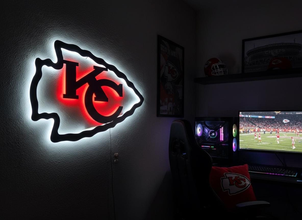 Kansas City Chiefs Wall Art - Team Logo Football Decor - Game Room Gift