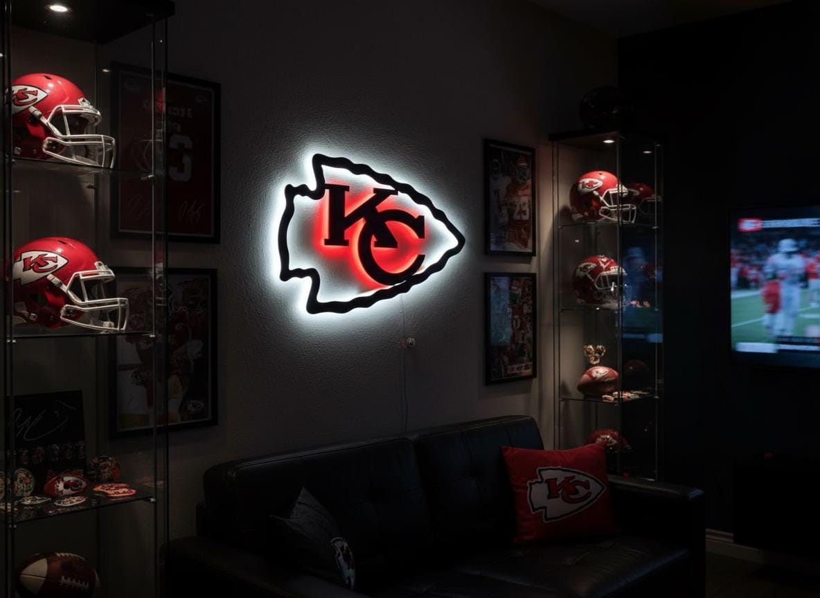 Kansas City Chiefs Wall Art - Team Logo Football Decor - Game Room Gift